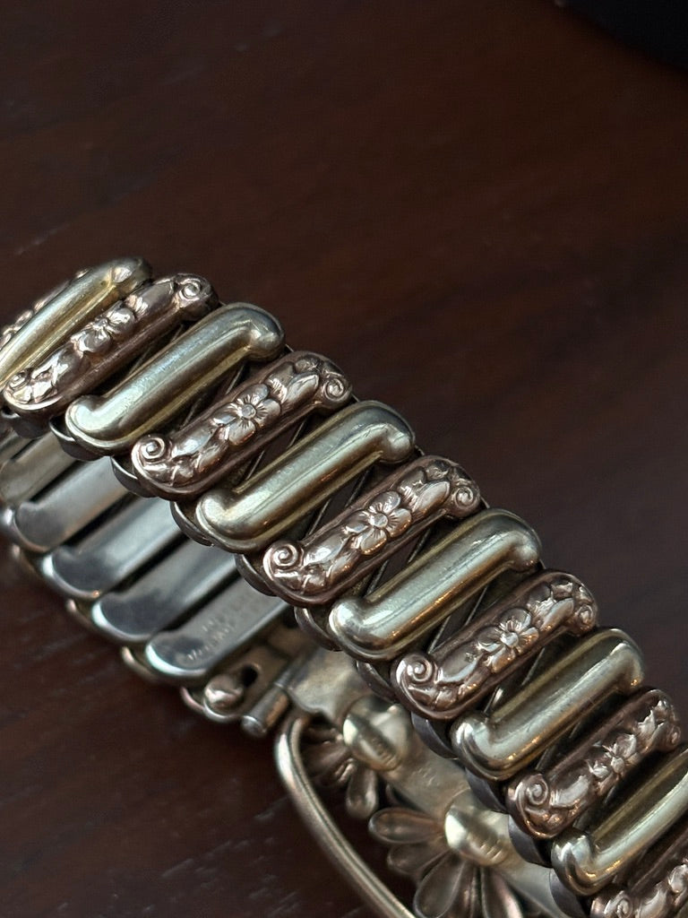 Sterling & Rolled Gold Floral Sweetheart Bracelet