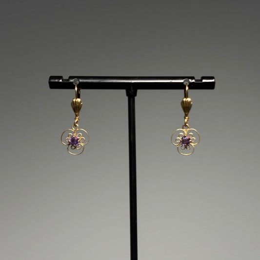 Floral Edwardian Amethyst Drop Earrings