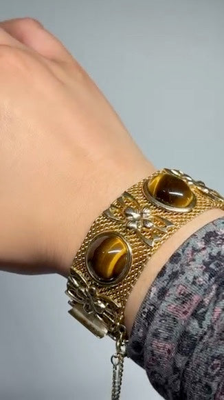 Antique Gold Plated Tigers Eye Bangle