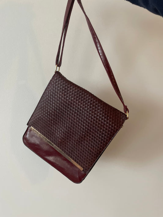 Cherry Red Woven Leather Bag