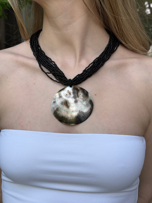 Abalone Shell Pendant & Black Beads Choker