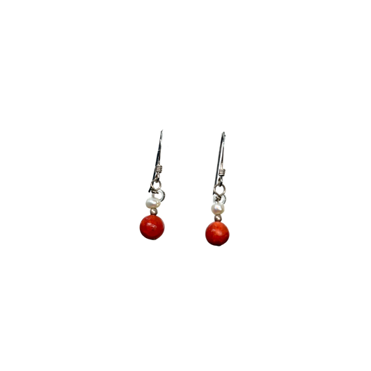 925 Pearl & Coral Dangling Earrings