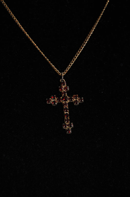 Gold-plated Dark Red Stone Cross Necklace