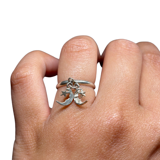 925 Articulate Moon & Stars Charm Ring