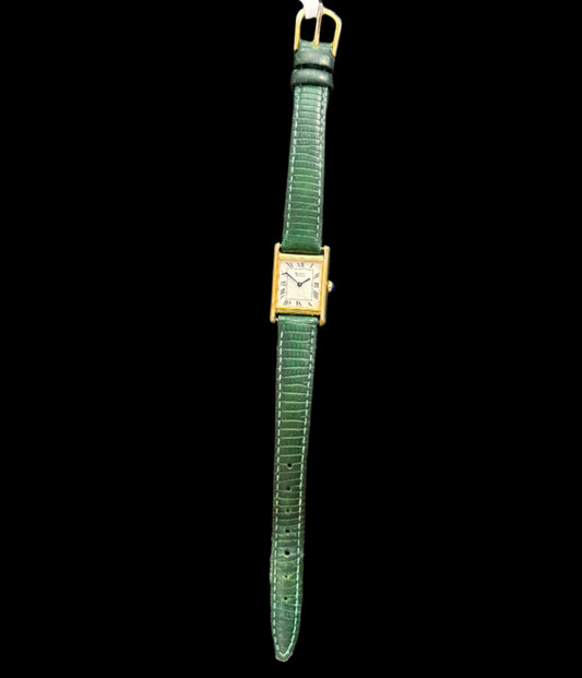 Seiko Tank Green Leather Blue Cabachon