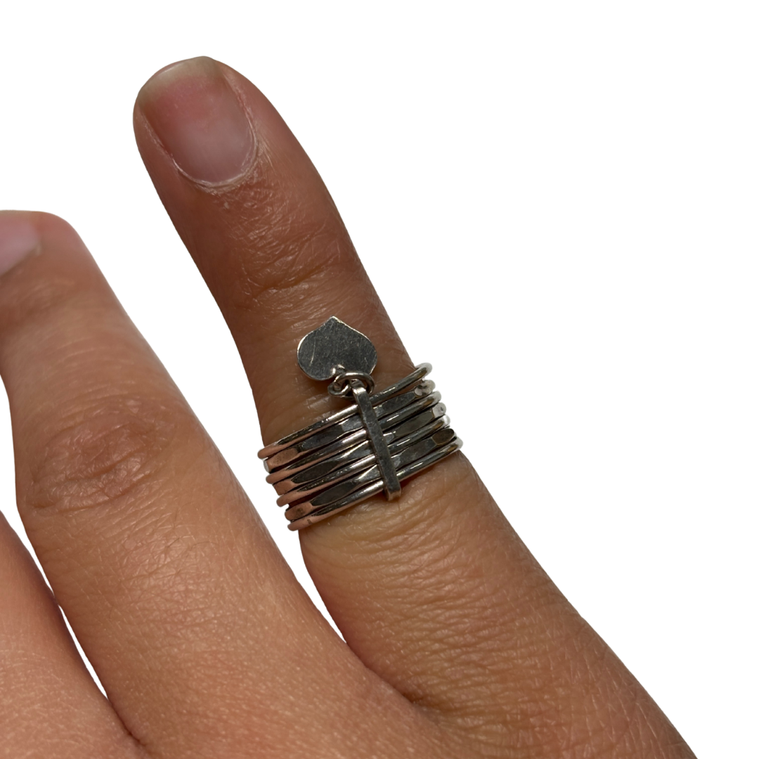 925 80s Articulate Stacking Ring with Heart Charm