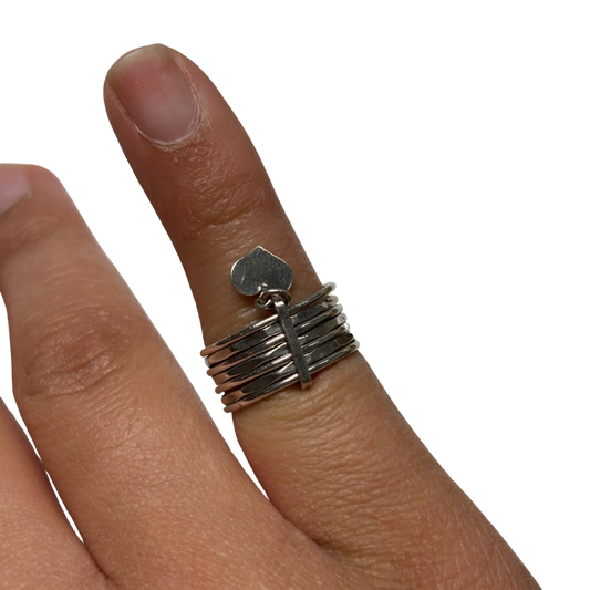 925 80s Articulate Stacking Ring with Heart Charm