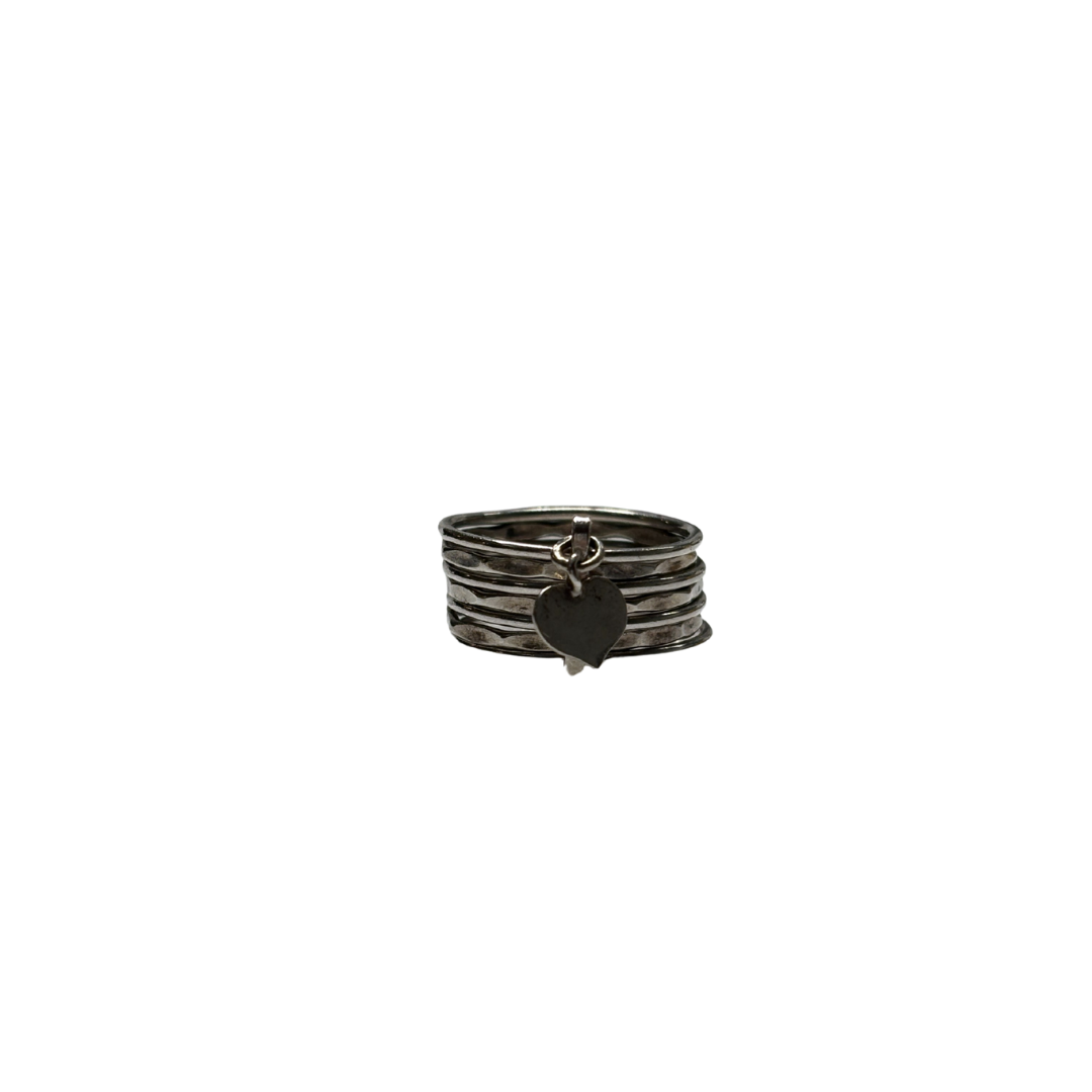 925 80s Articulate Stacking Ring with Heart Charm