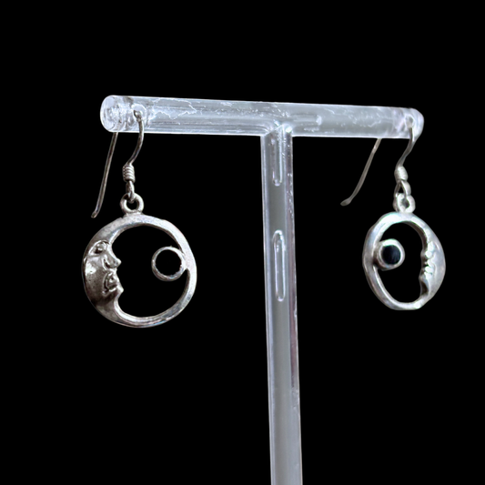 Sterling Crescent and Onyx Dangle Earrings
