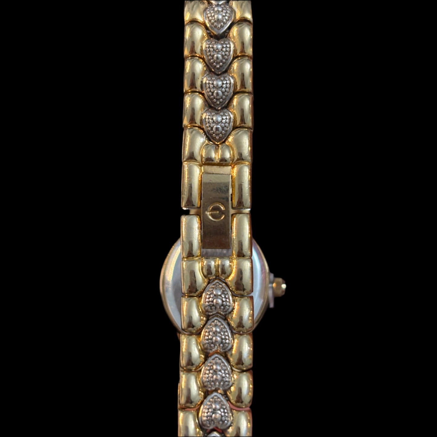 Vintage Gold-plated Elgin Watch with Crystal Heart Accents