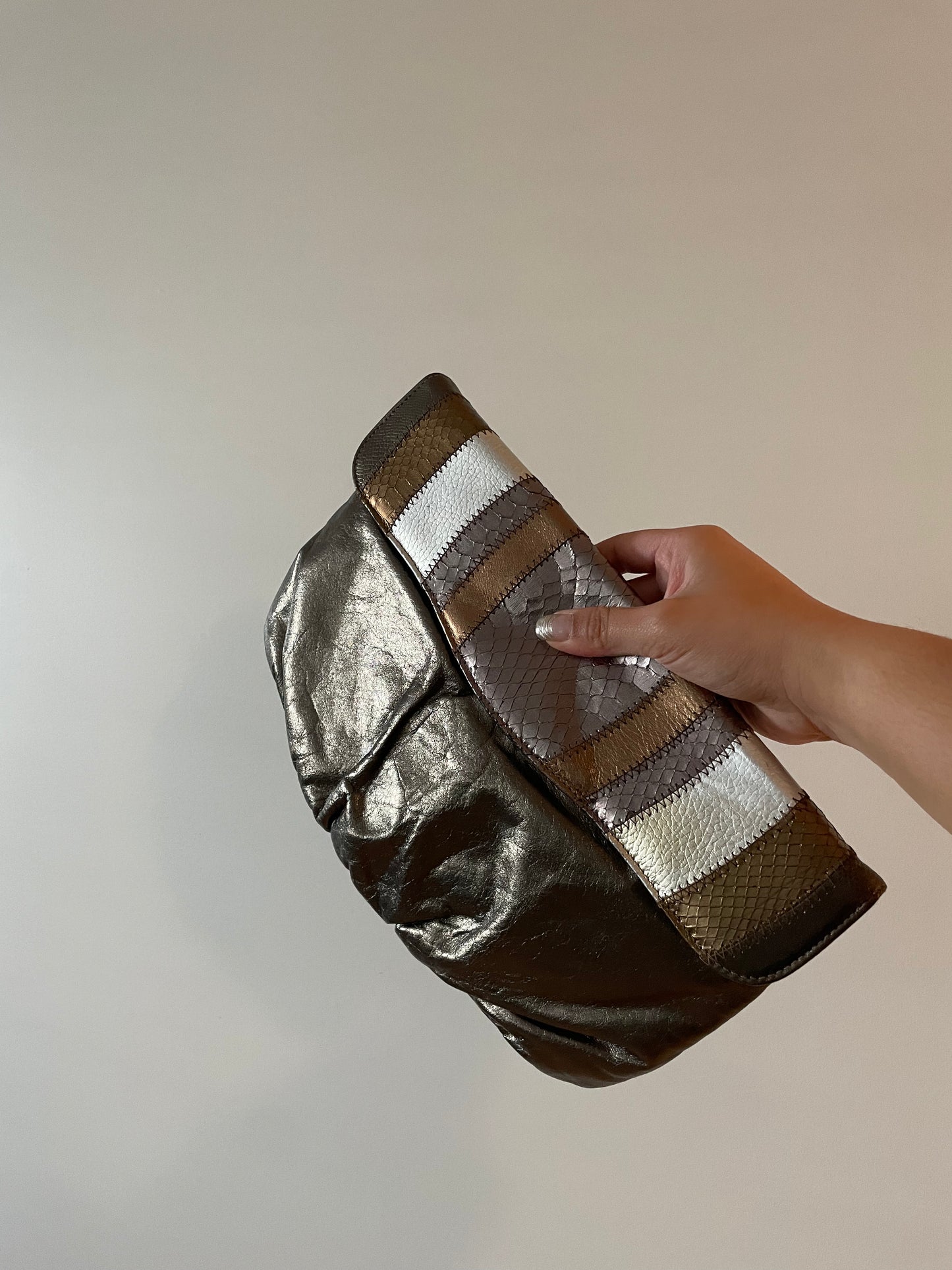 Vintage Margolm Metallic Gold, Gunmetal & Silver Snake Clutch/Purse