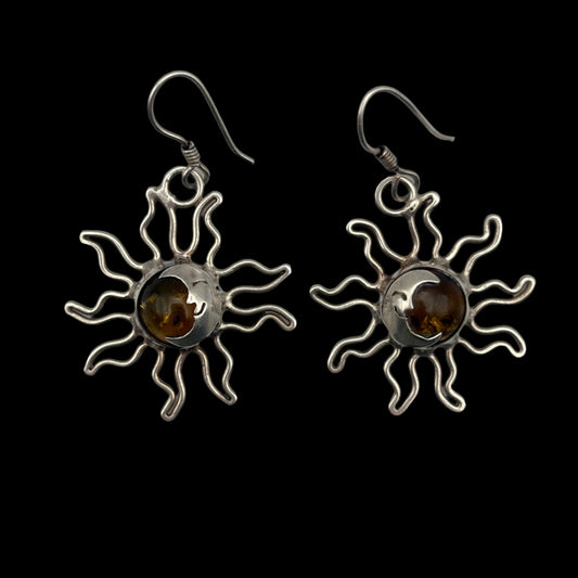 925 Sun Amber Dangle Earrings