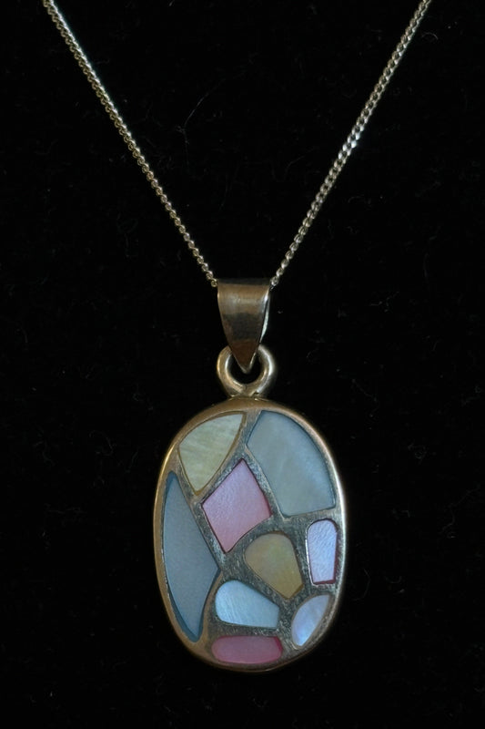 Sterling Silver Mosaic Mother of Pearl Necklace