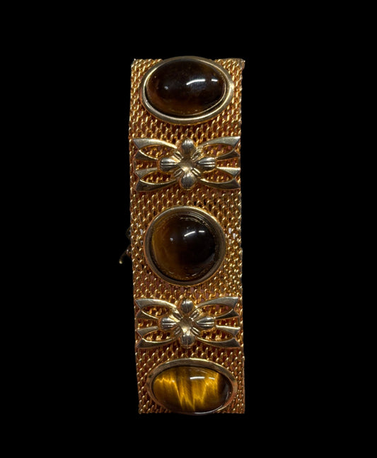 Antique Gold Plated Tigers Eye Bangle