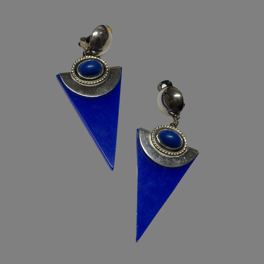 Clip-On Blue Lucite Drop Earrings