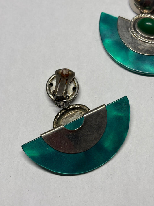 Green Lucite Clip-On Statement Earrings