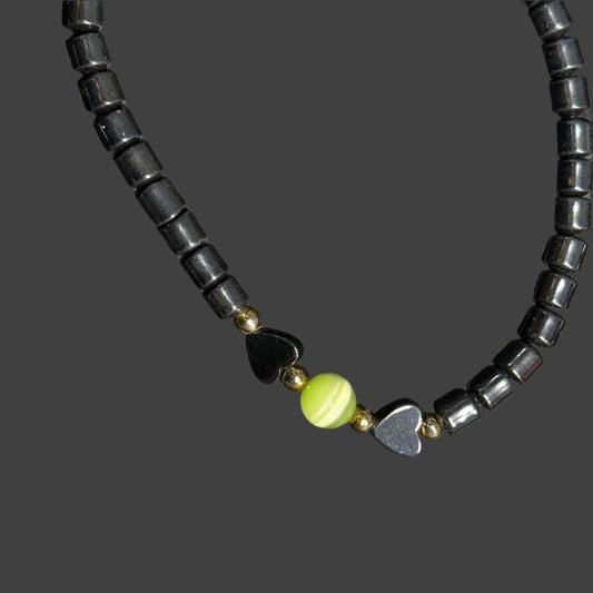 Marcasite & Green Cat's Eye Necklace Set