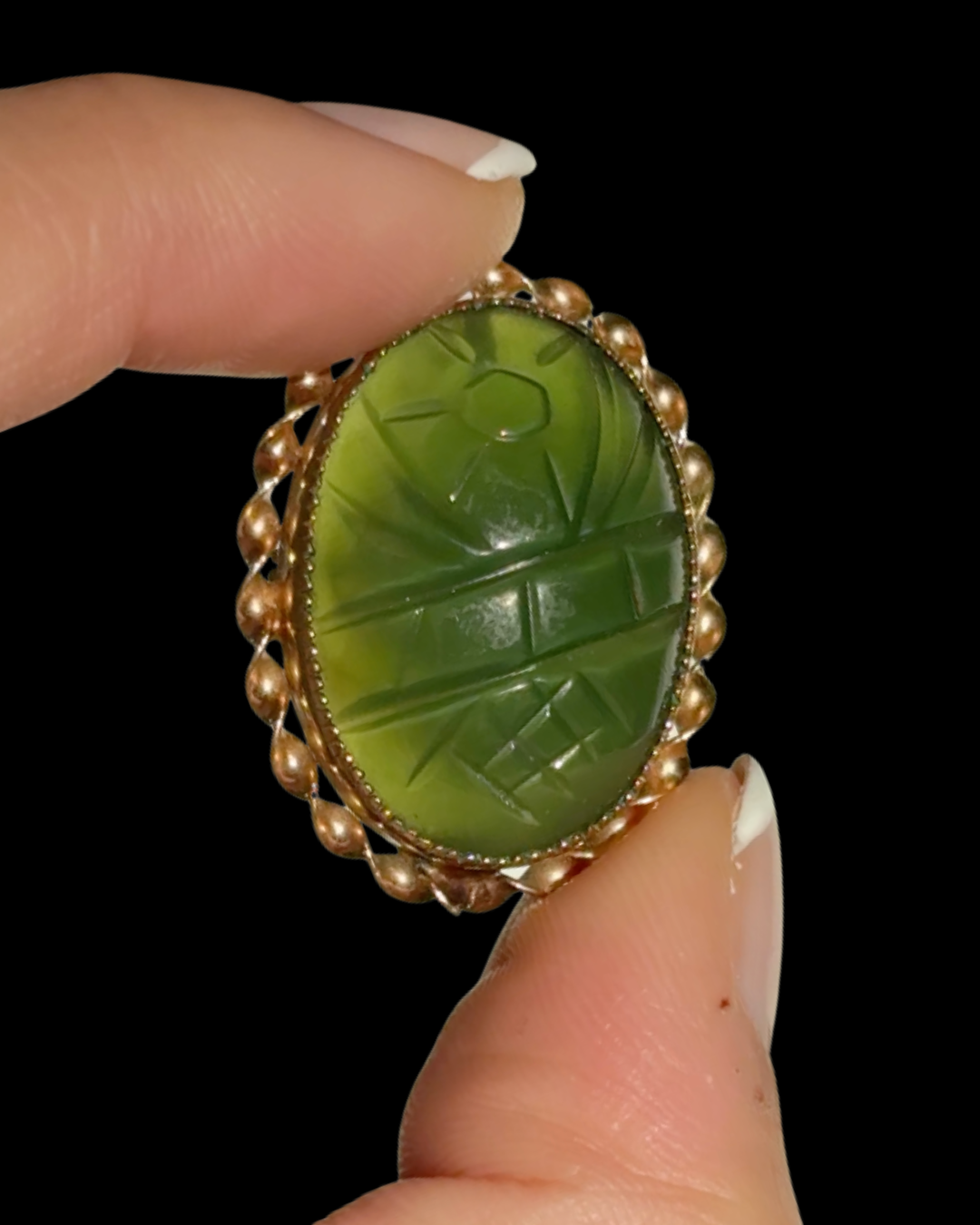 Gold Filled Jadeite Scarab Brooch/Pendant
