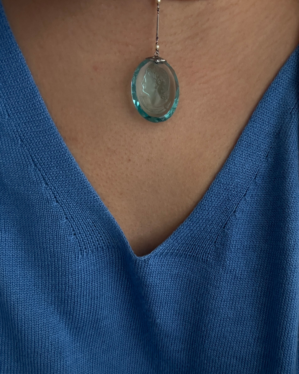 Antique Sterling Glass Cameo Pendant