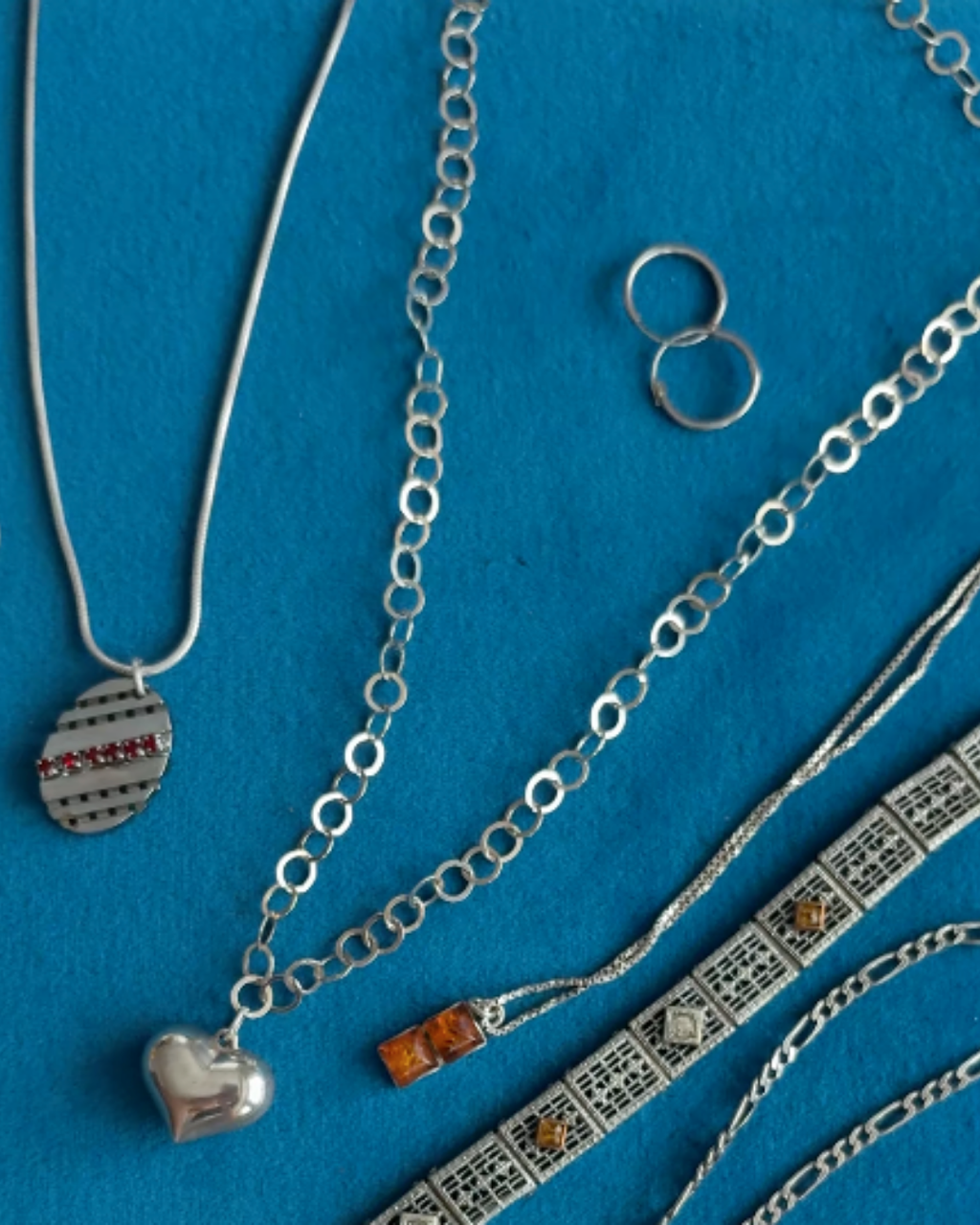 Sterling Disc Chain and Puffy Heart Necklace