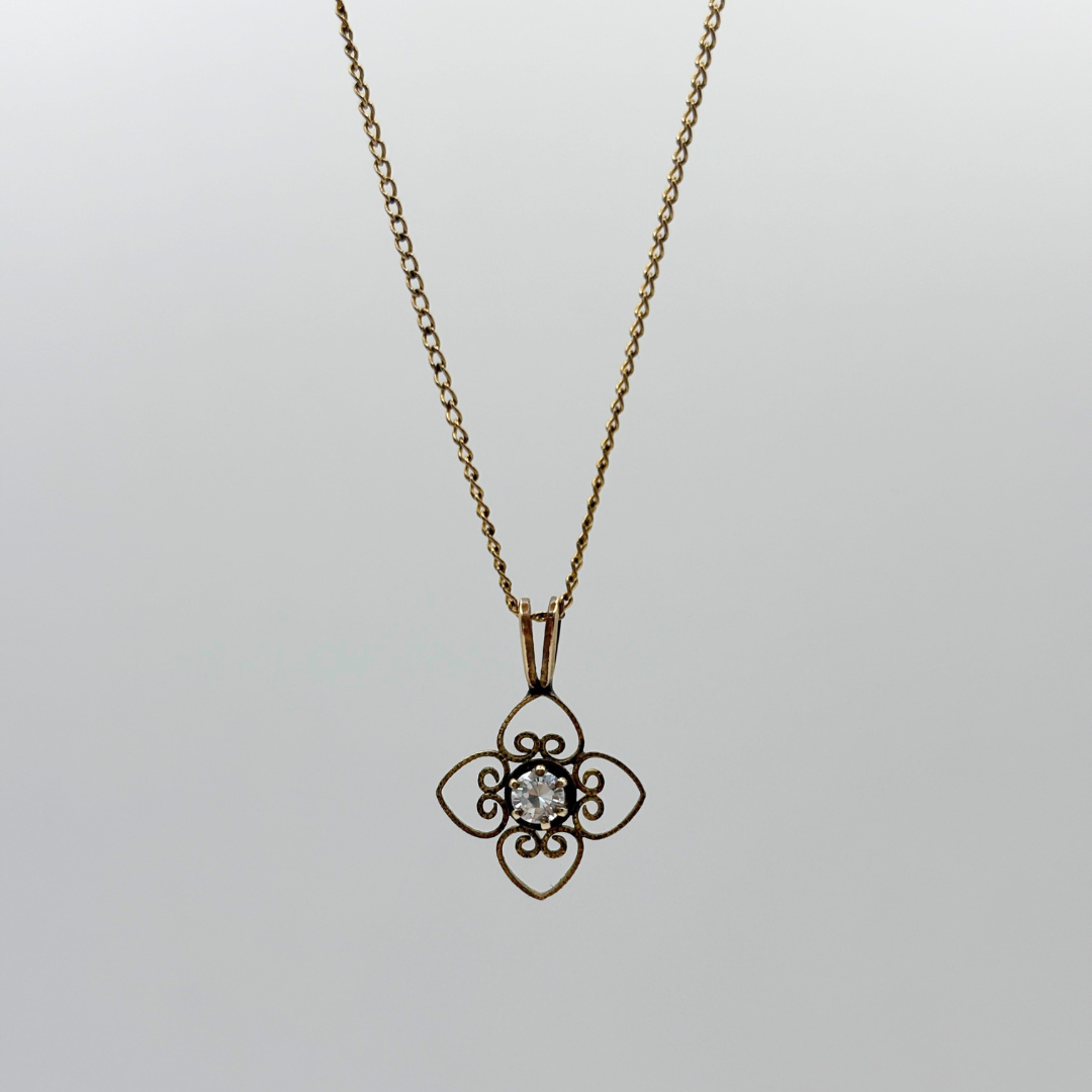 Gold Filled Floral Filigree Cubic Zirconia