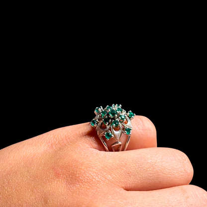 Sterling Floral Emerald Cocktail Ring