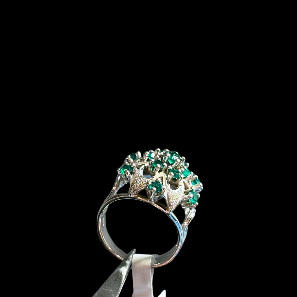 Bague cocktail émeraude florale en argent sterling