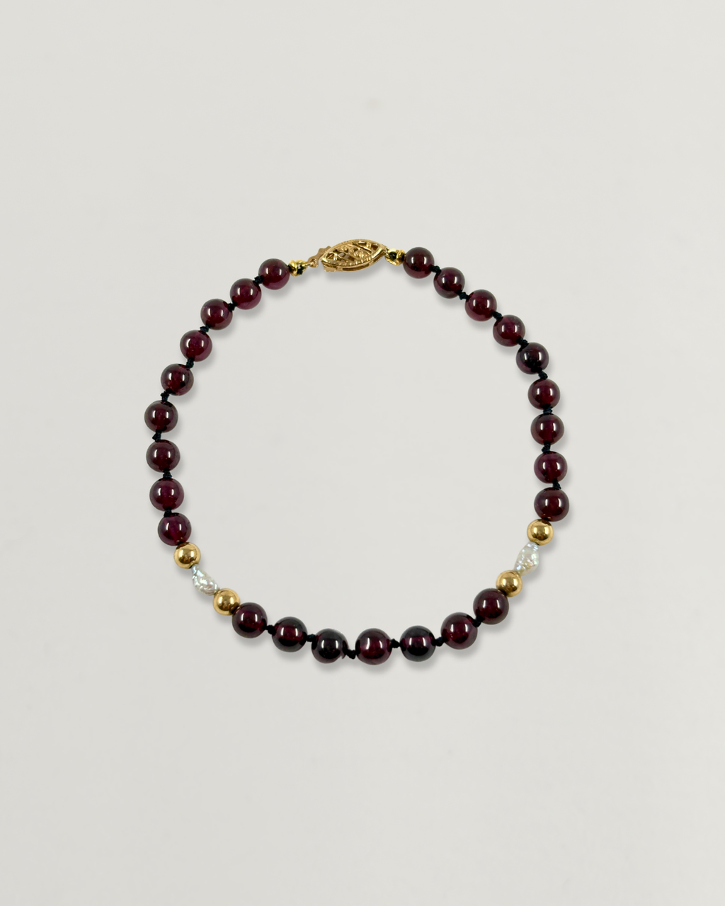 Estate 14KT Yellow Gold Garnet & Pearl Bracelet