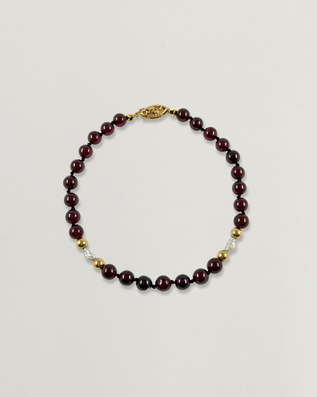 Estate 14KT Yellow Gold Garnet & Pearl Bracelet