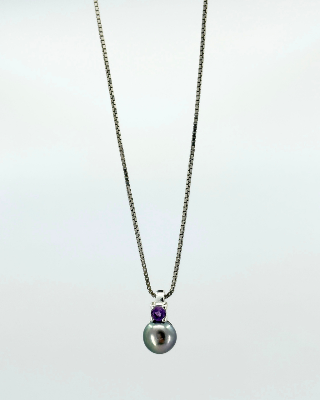 Sterling Tahitian Pearl & Amethyst Necklace