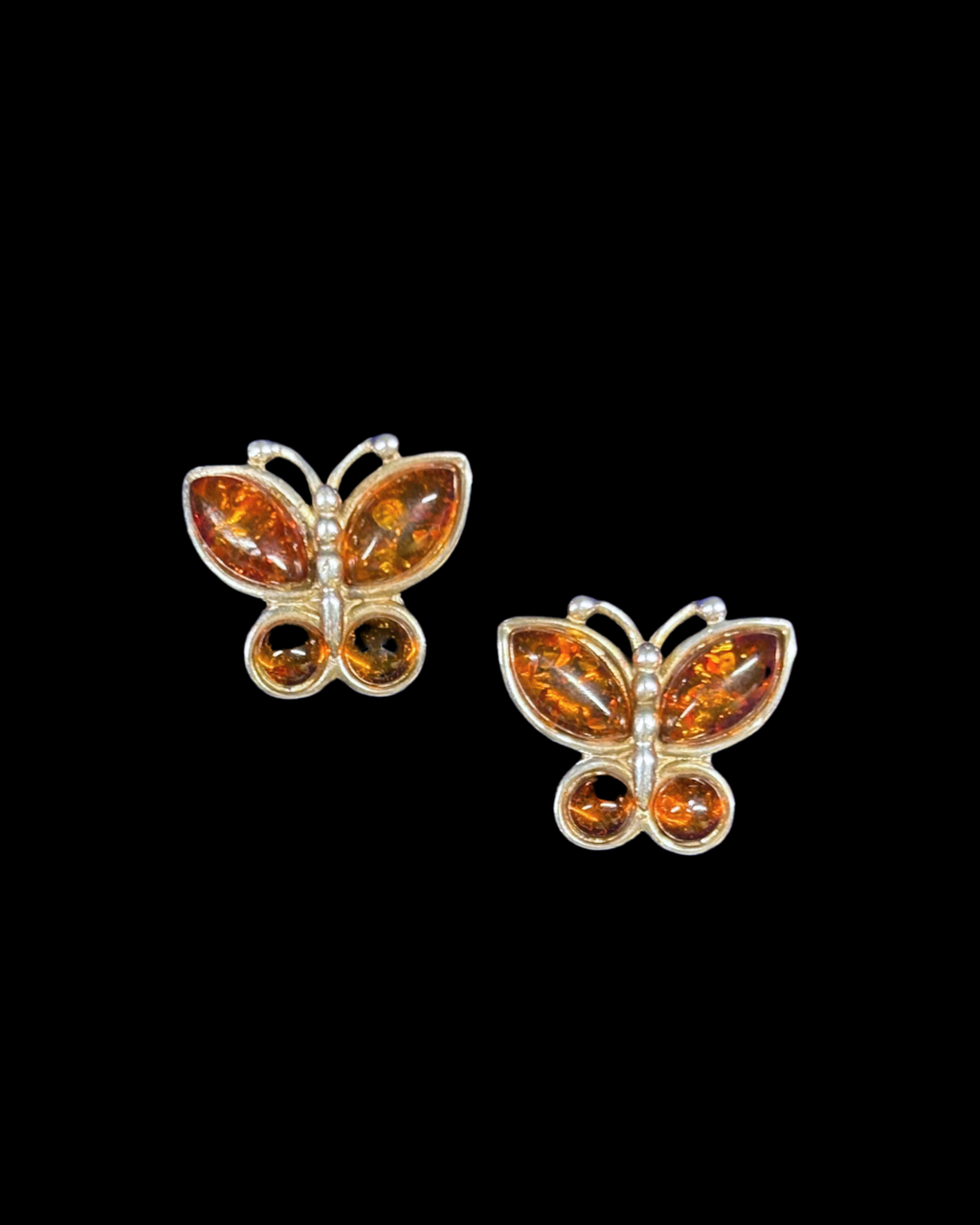 Sterling Baltic Amber Butterfly Stud Earrrings