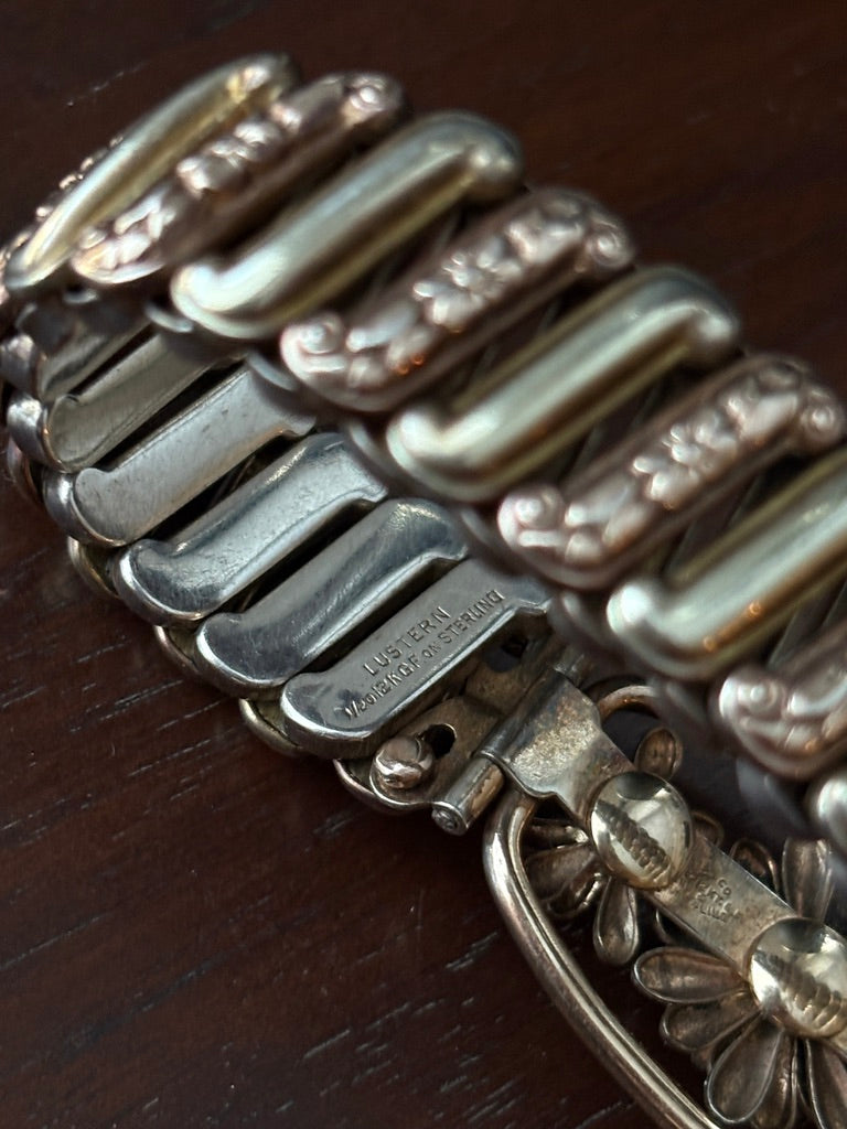 Sterling & Rolled Gold Floral Sweetheart Bracelet