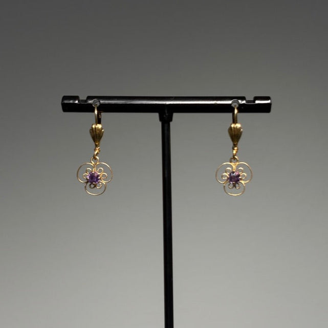 Floral Edwardian Amethyst Drop Earrings