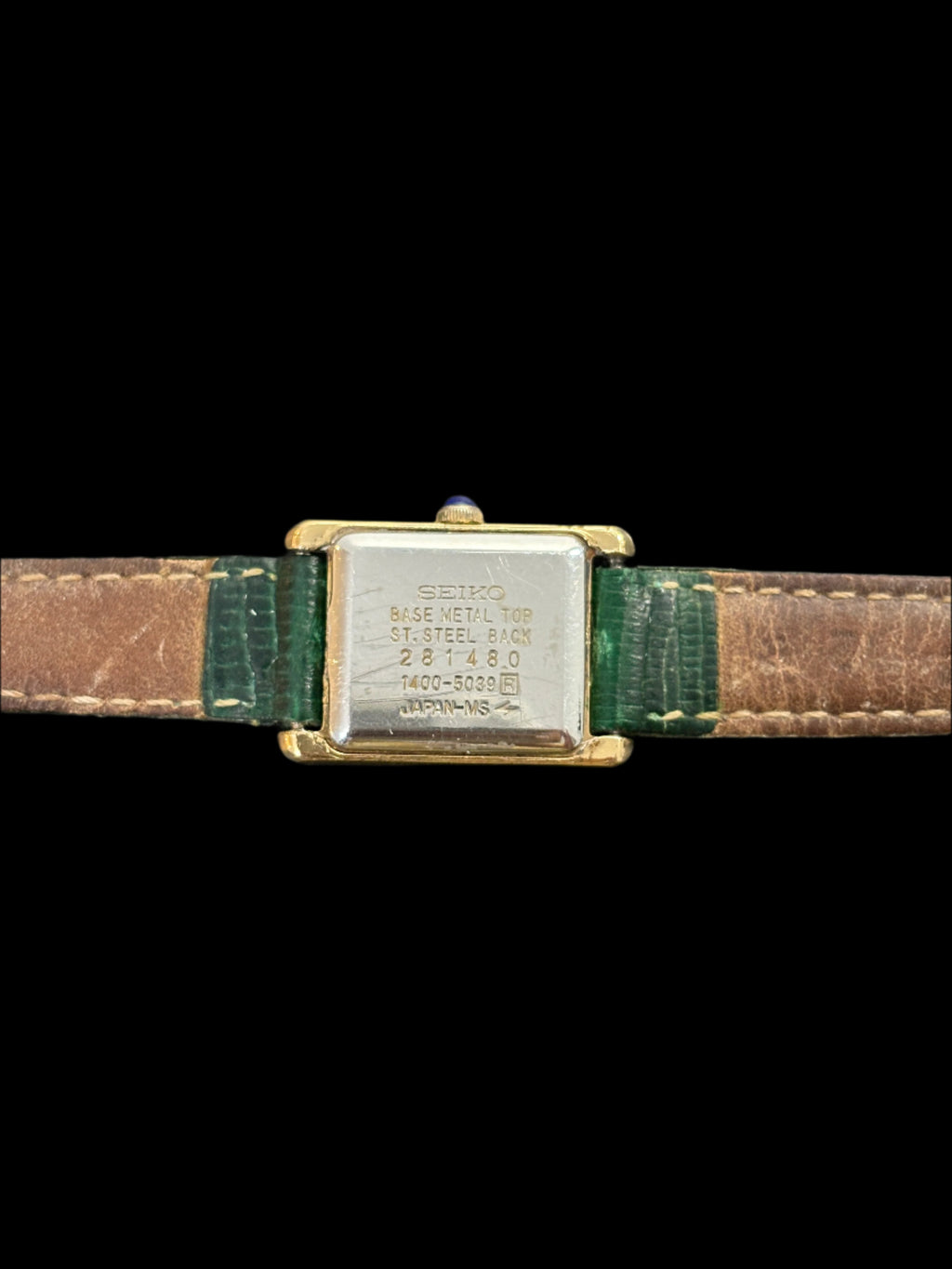 Seiko Tank Green Leather Blue Cabachon