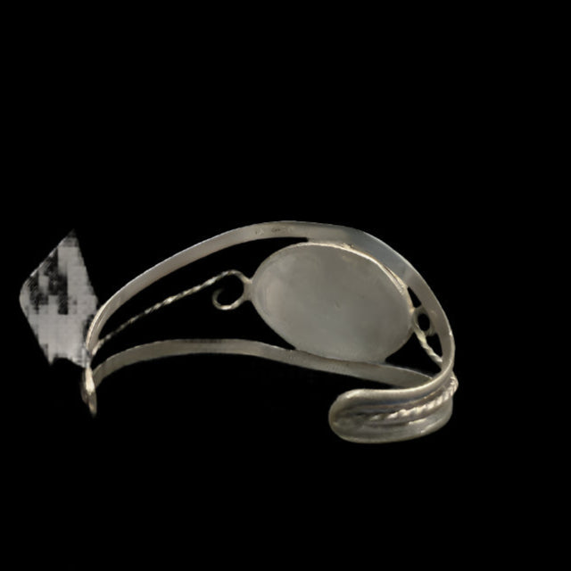 Bracelet manchette vintage du Mexique en alpaga et ormeau floral