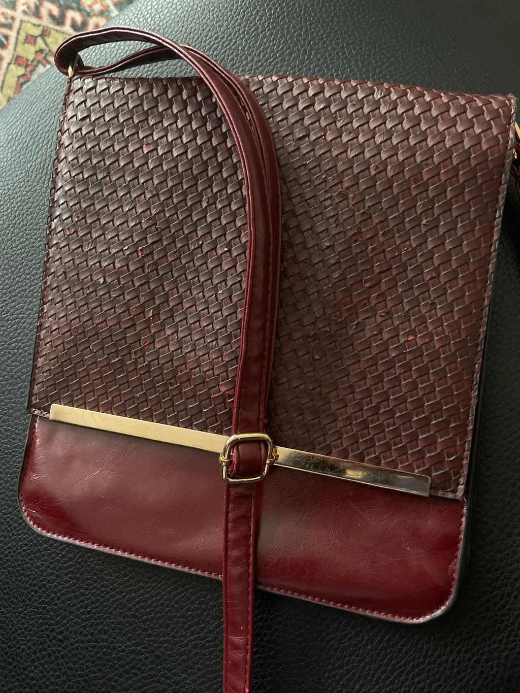 Cherry Red Woven Leather Bag