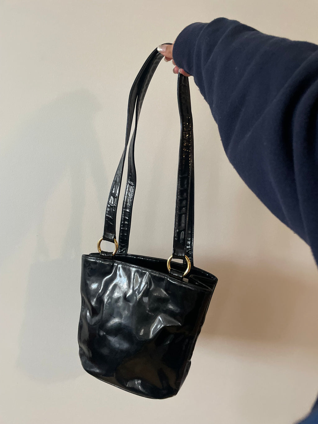Grand Shopping Patent Black Leather Bag