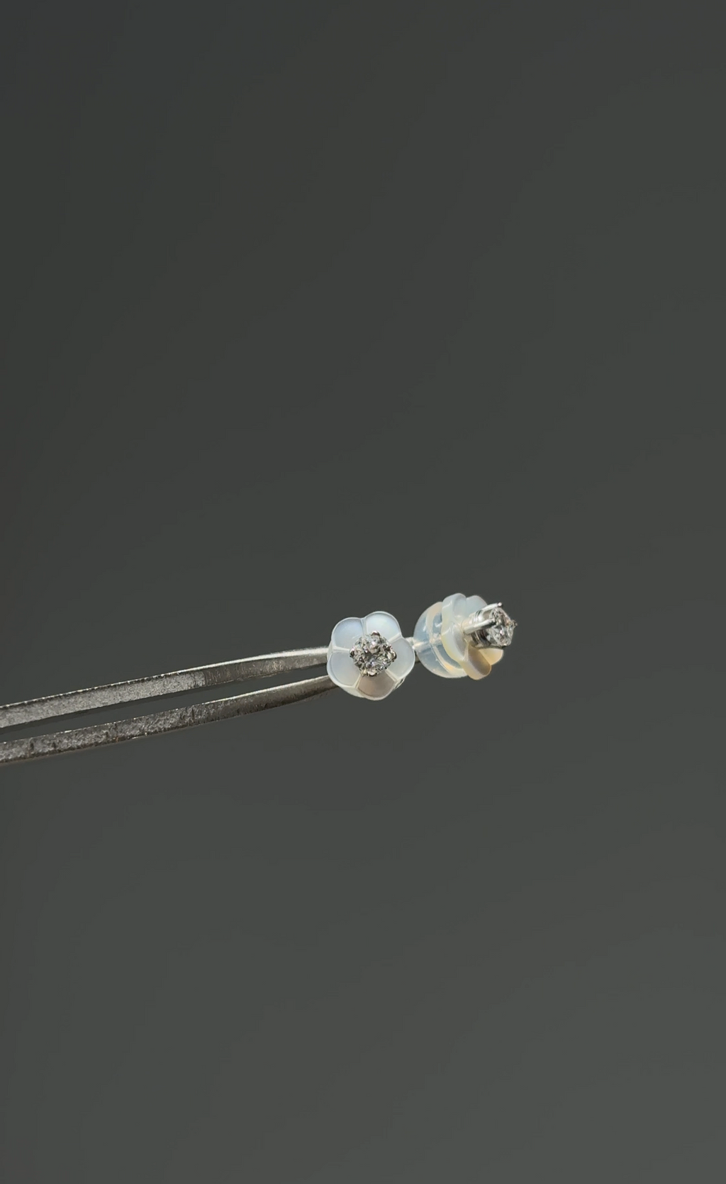 14KT White Gold Natural Diamond Studs with Removeable Mother of Pearl Earring Jackets