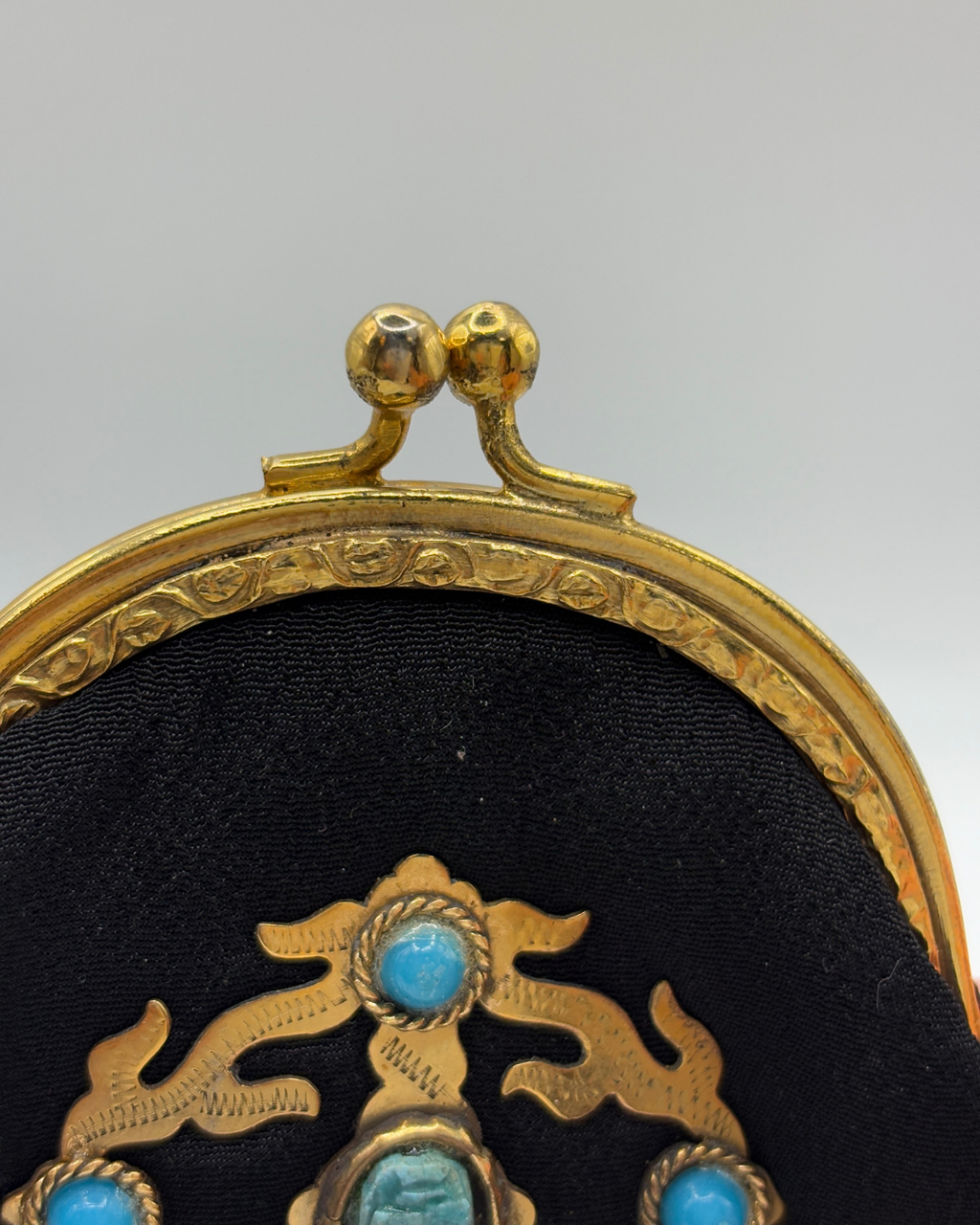 Vintage Black Coin Purse with Filigree Centre Scarab Motif