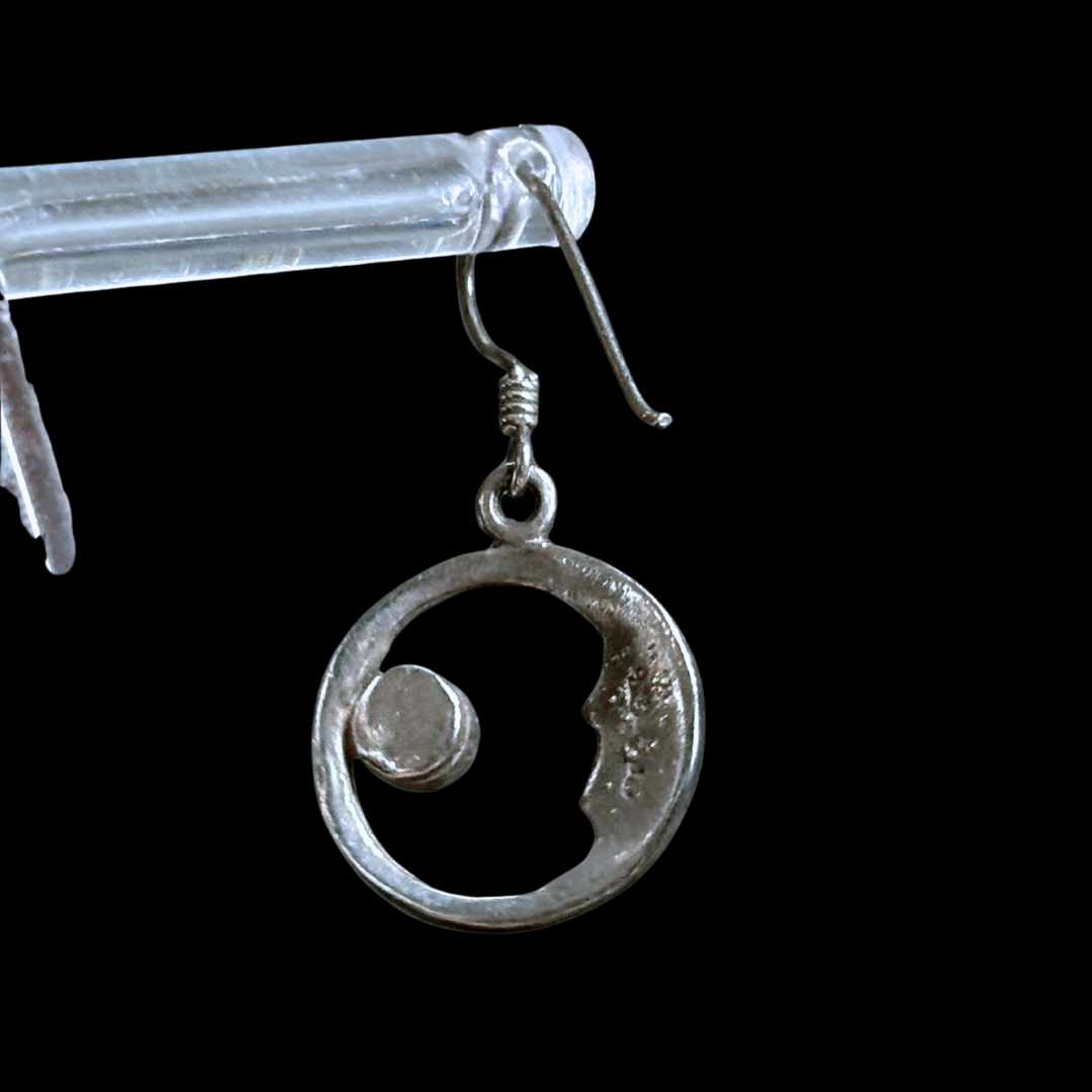 Sterling Crescent and Onyx Dangle Earrings