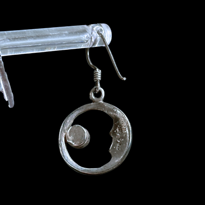 Sterling Crescent and Onyx Dangle Earrings