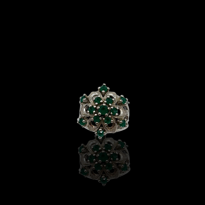 Sterling Floral Emerald Cocktail Ring