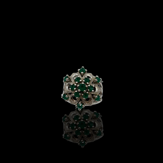 Sterling Floral Emerald Cocktail Ring