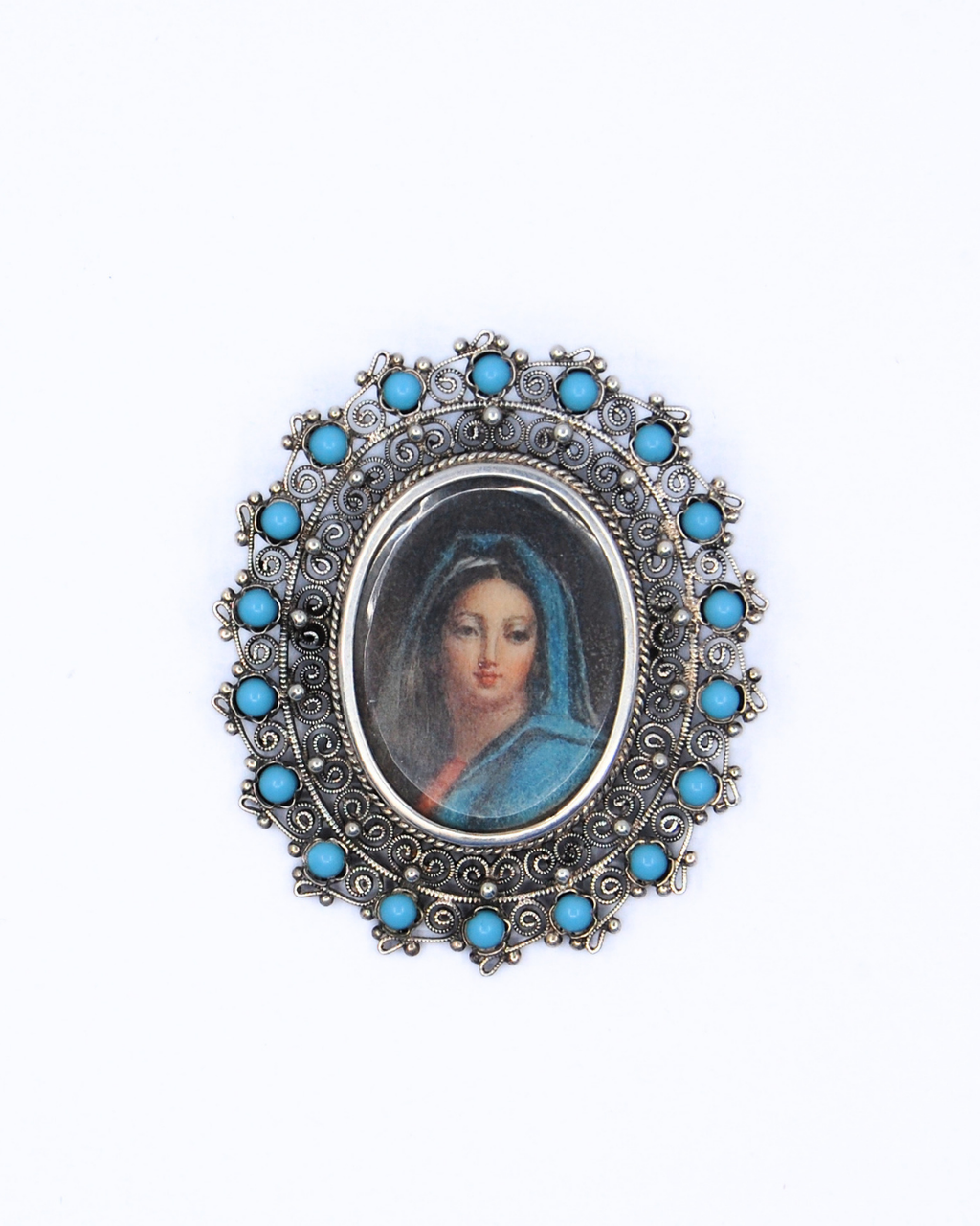 Rare Antique Silver Filgree Madonna Brooch/Pendant