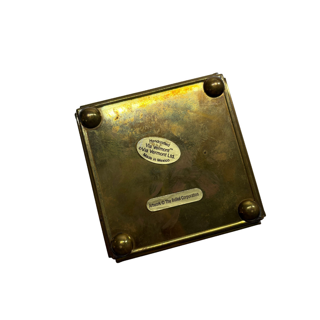 1992 Kissing Angels Brass & Stained Glass Trinket Box