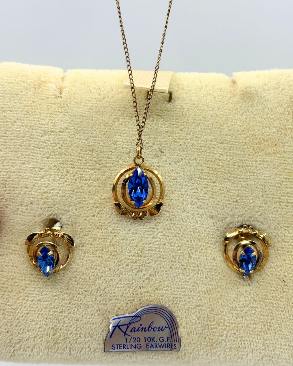 Rainbow Gold Filled over Sterling Silver Sapphire Necklace & Earring Set