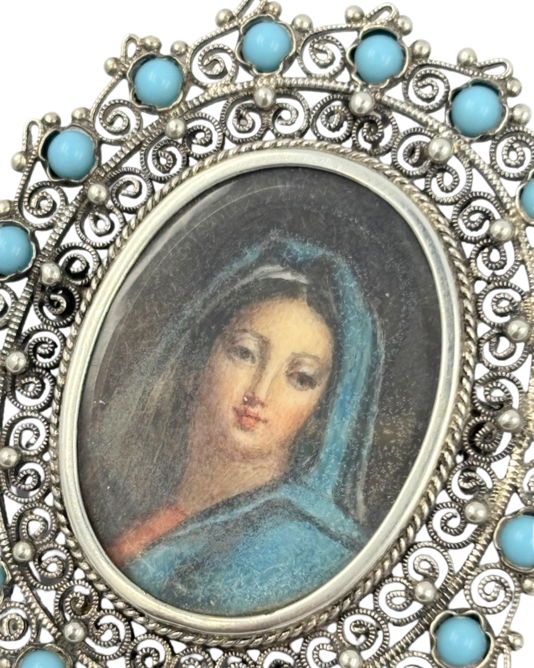 Rare Antique Silver Filgree Madonna Brooch/Pendant