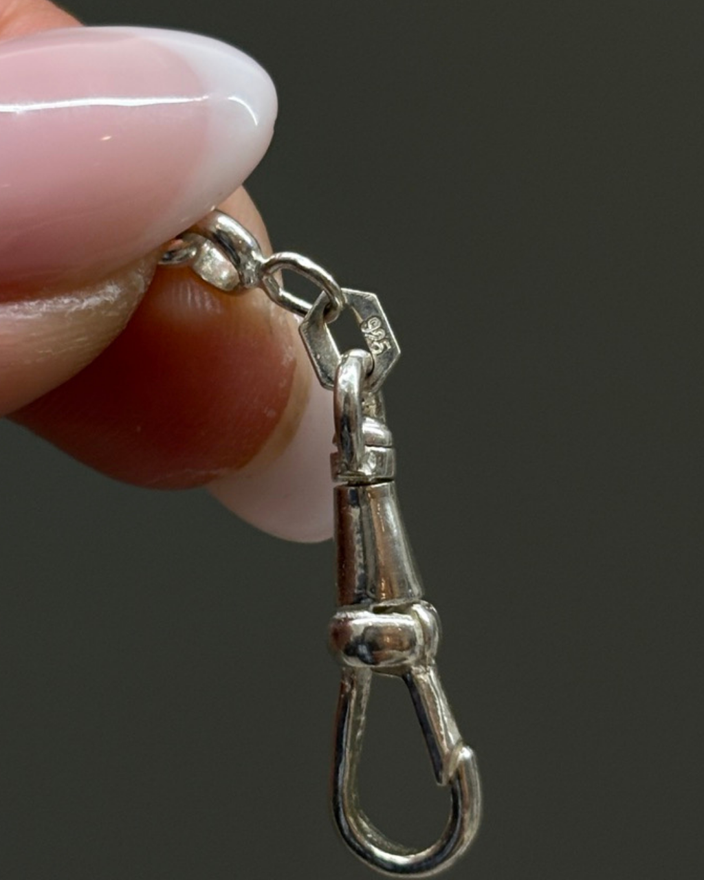 Chaîne de montre rolo en argent sterling avec mousqueton