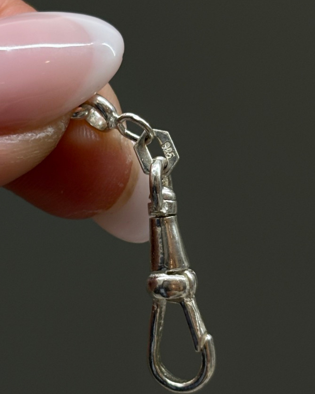 Chaîne de montre rolo en argent sterling avec mousqueton