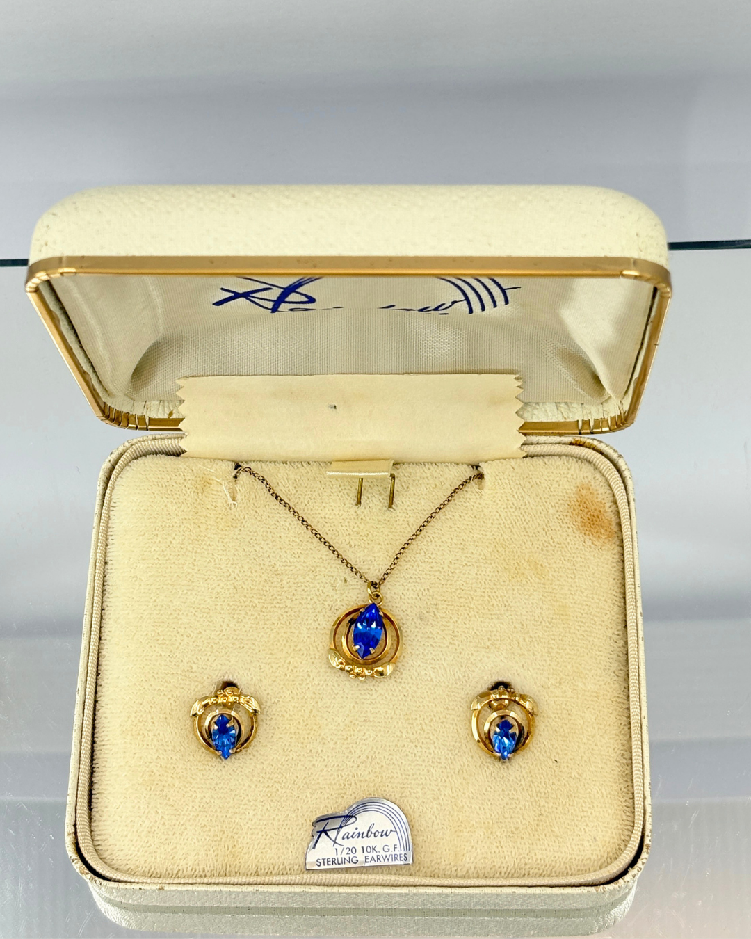 Rainbow Gold Filled over Sterling Silver Sapphire Necklace & Earring Set